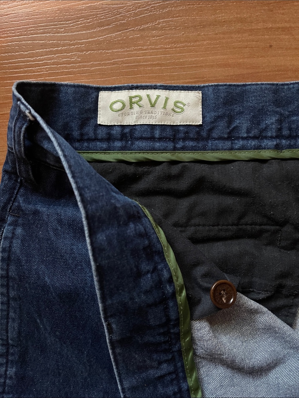 Orvis Men's Dark Blue Chinos with Olive Trim